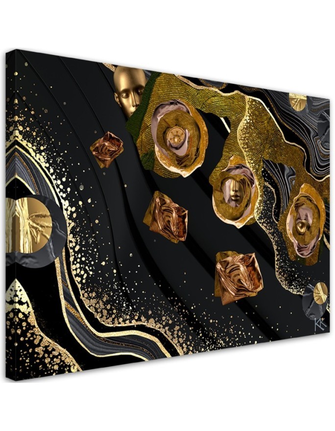 Stylish Canvas paintings for living room - Golden faces abstract | FEEBY