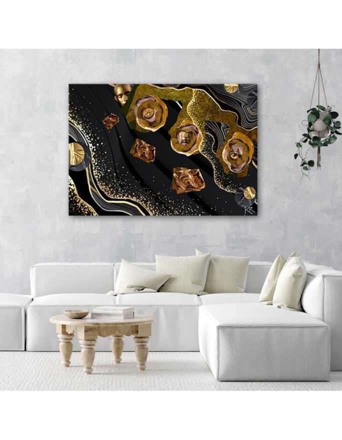 Stylish Canvas paintings for living room - Golden faces abstract | FEEBY