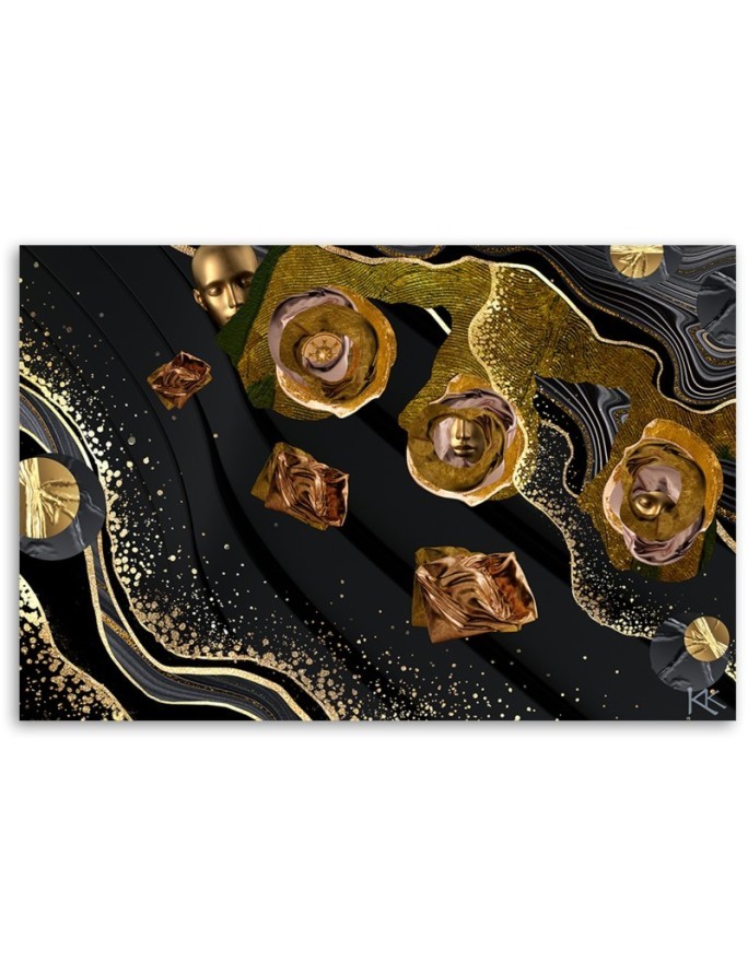 Stylish Canvas paintings for living room - Golden faces abstract | FEEBY