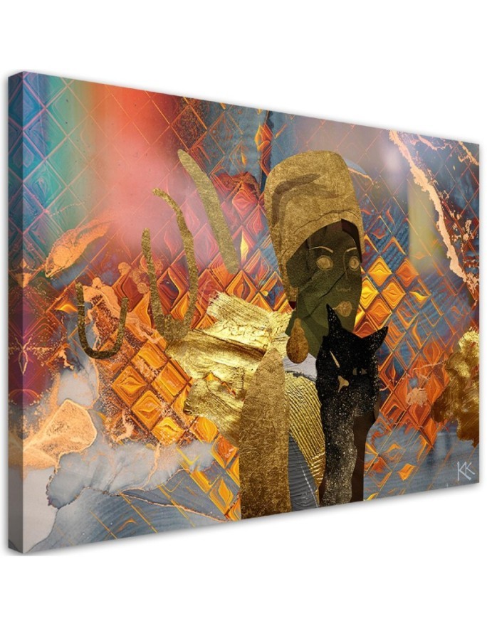 Canvas prints for living room - African woman and black cat | FEEBY