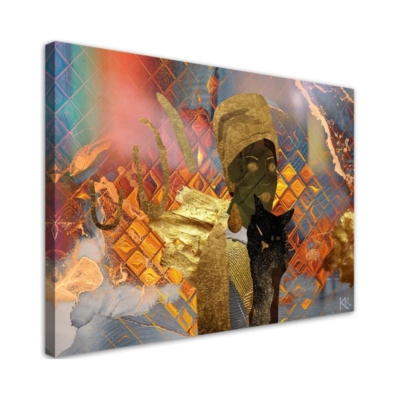 Canvas prints for living room - African woman and black cat | FEEBY