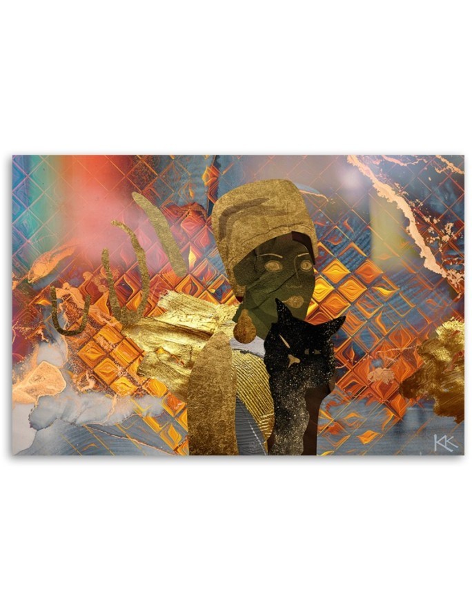 Canvas prints for living room - African woman and black cat | FEEBY