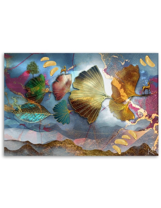 Elegant Canvas paintings for living room - Coloured leaves abstract | FEEBY