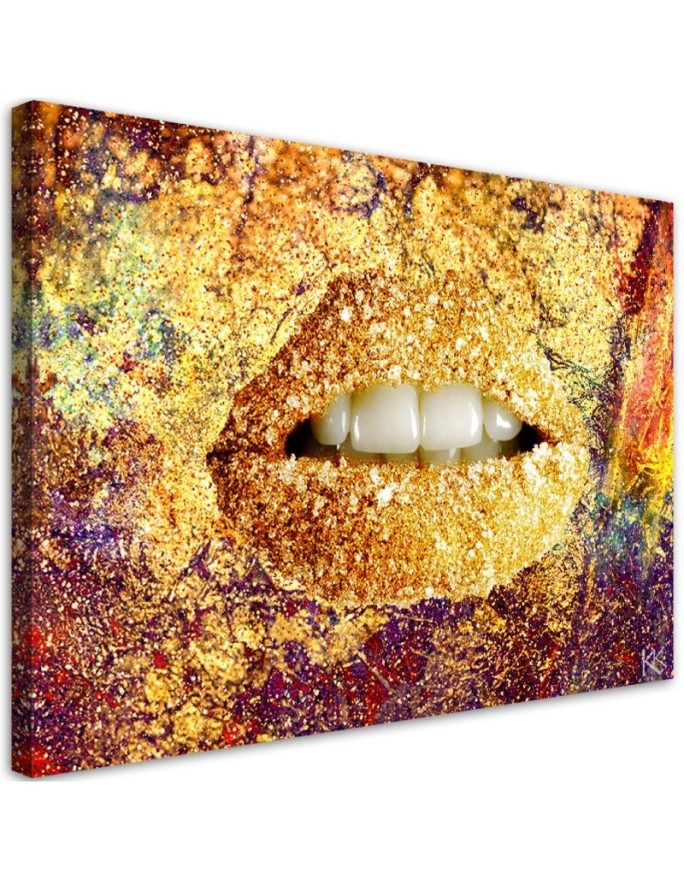Bedroom Canvas prints - Abstract gold lips | FEEBY