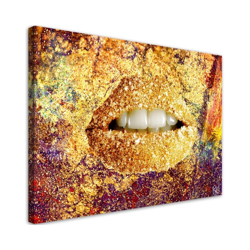 Bedroom Canvas prints - Abstract gold lips | FEEBY