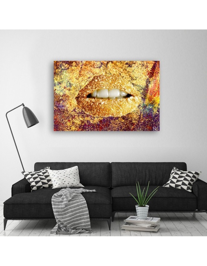 Bedroom Canvas prints - Abstract gold lips | FEEBY