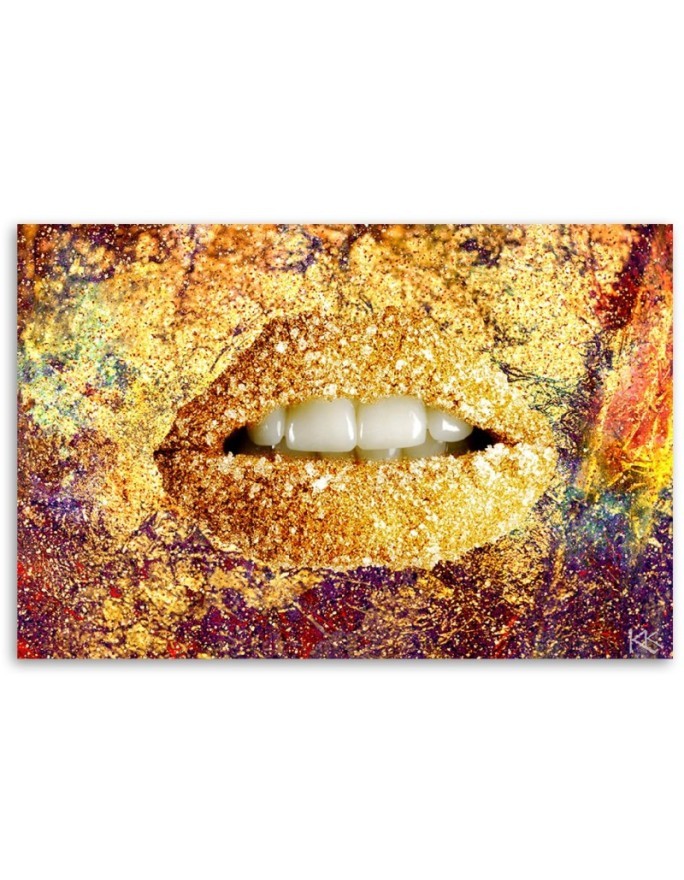 Bedroom Canvas prints - Abstract gold lips | FEEBY