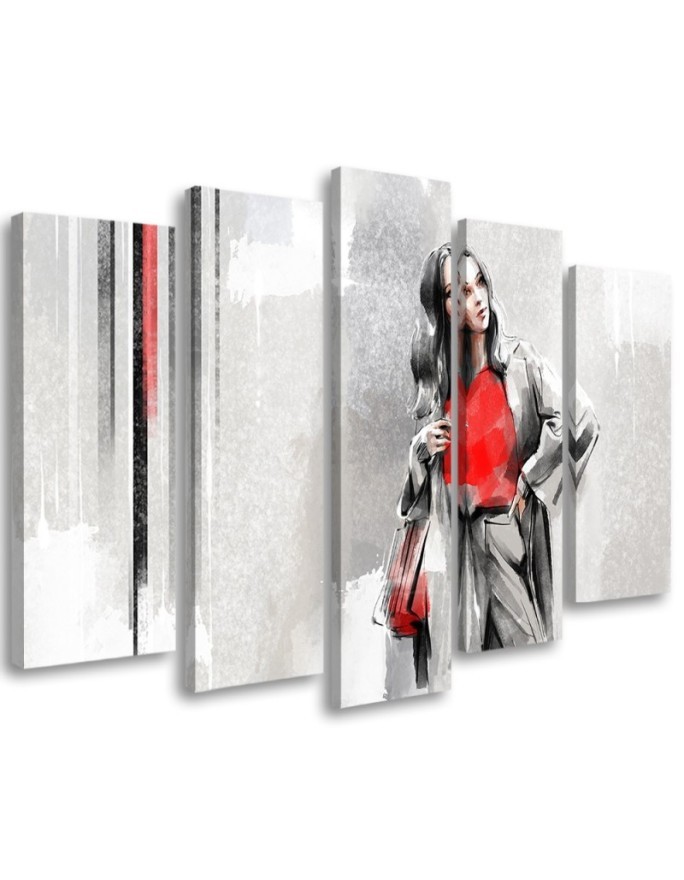 Modern five-part painting - Woman with coat | FEEBY