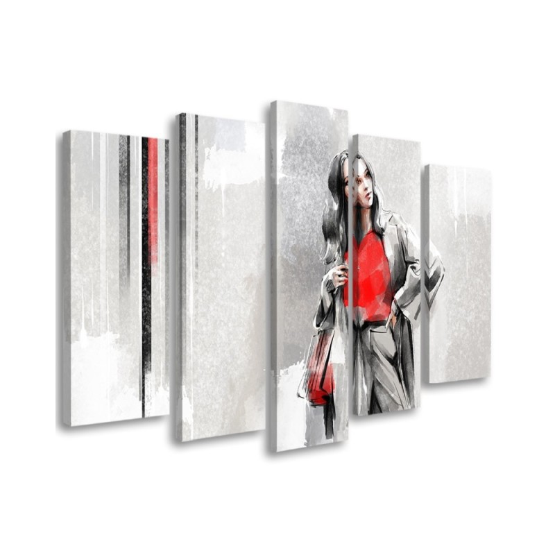 Modern five-part painting - Woman with coat | FEEBY