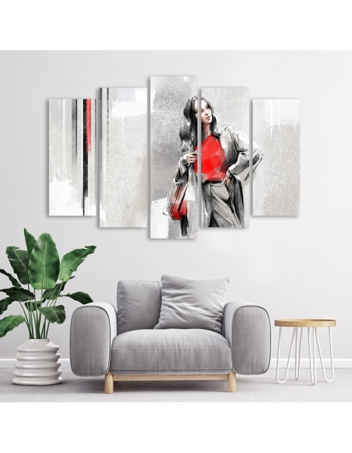 Modern five-part painting - Woman with coat | FEEBY