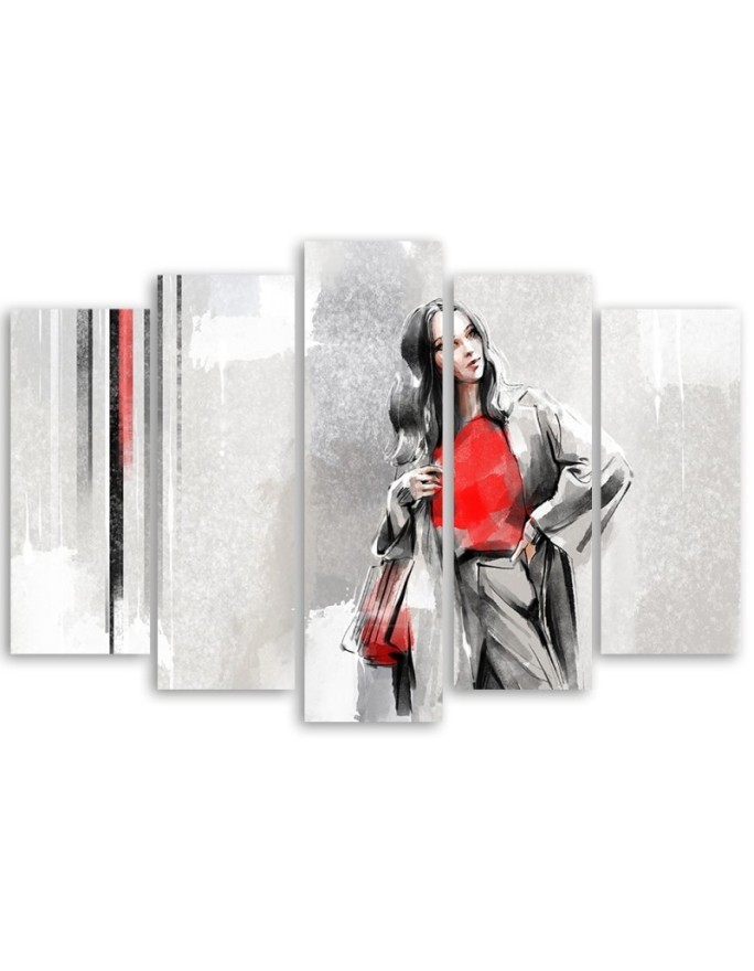 Modern five-part painting - Woman with coat | FEEBY