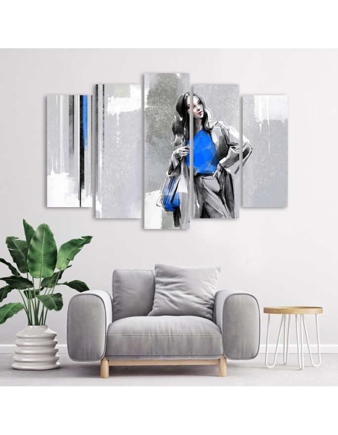 Modern five-piece painting - Woman with coat | FEEBY
