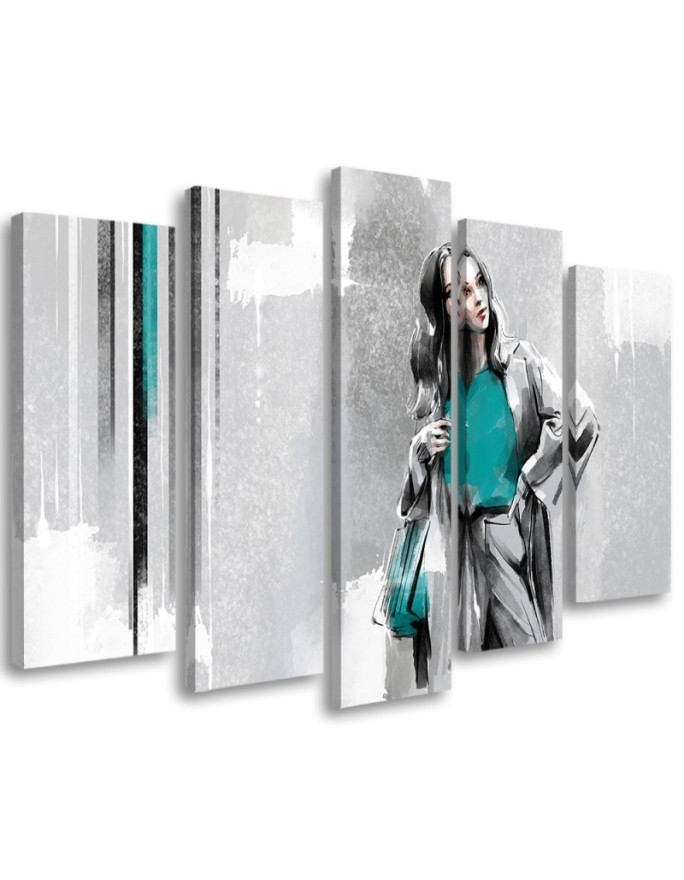 Modern five-piece painting - Woman in a coat | FEEBY