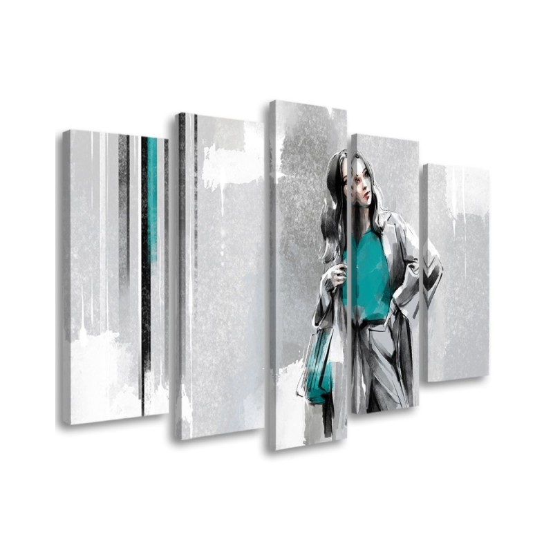 Modern five-piece painting - Woman in a coat | FEEBY
