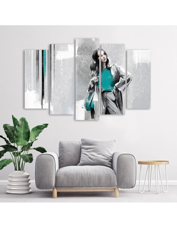 Modern five-piece painting - Woman in a coat | FEEBY