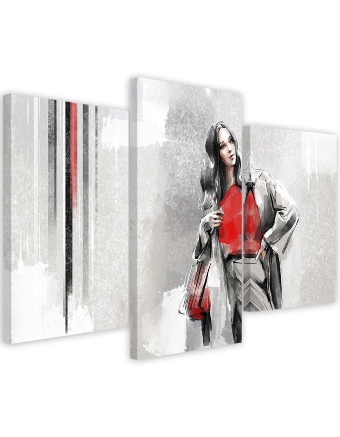 Canvas print for living room triptych - Woman in a coat | FEEBY