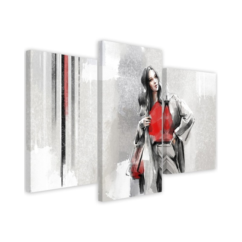 Canvas print for living room triptych - Woman in a coat | FEEBY