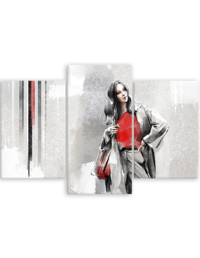 Canvas print for living room triptych - Woman in a coat | FEEBY