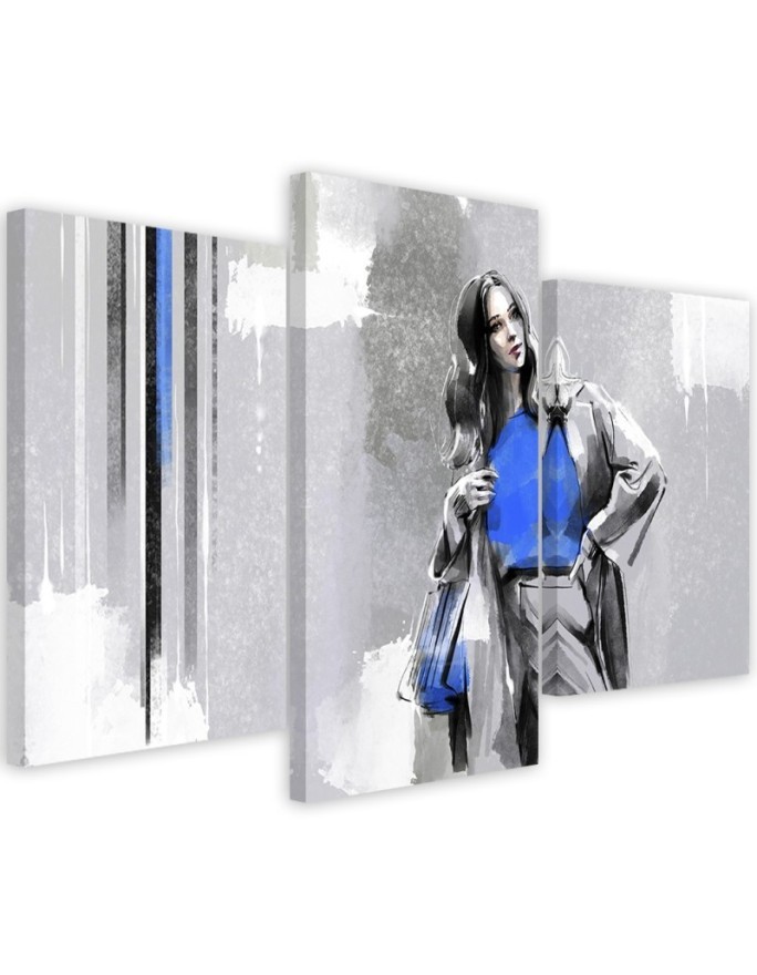 Canvas print for living room triptych - Woman in a coat | FEEBY