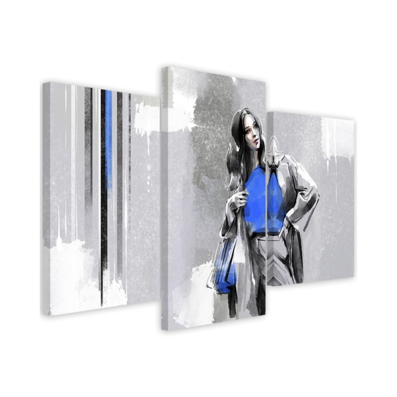 Canvas print for living room triptych - Woman in a coat | FEEBY