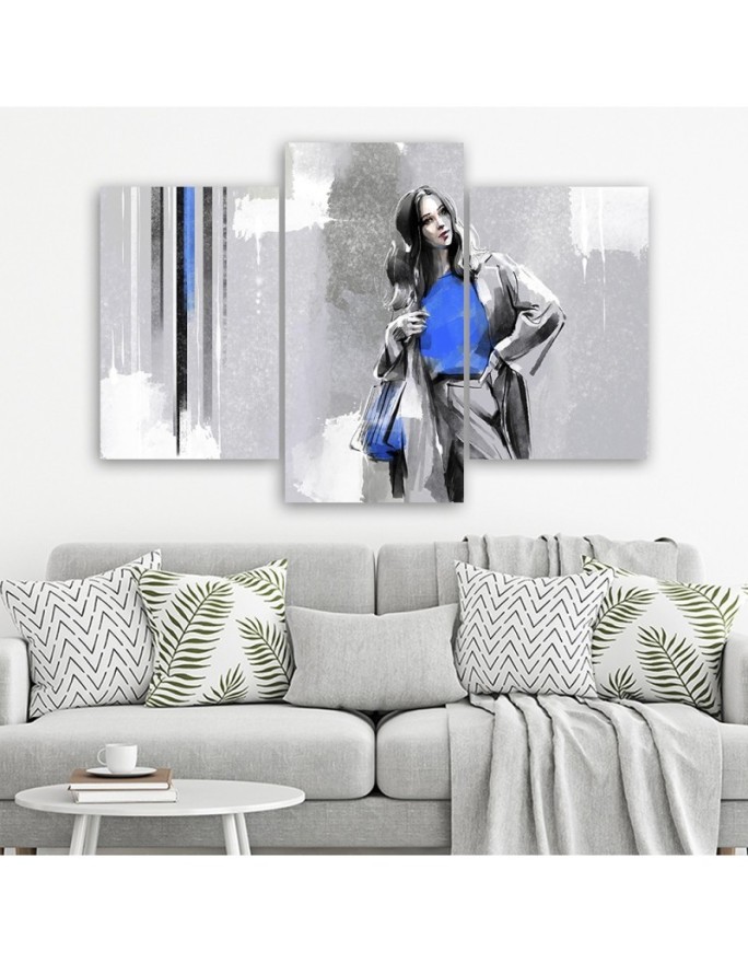 Canvas print for living room triptych - Woman in a coat | FEEBY