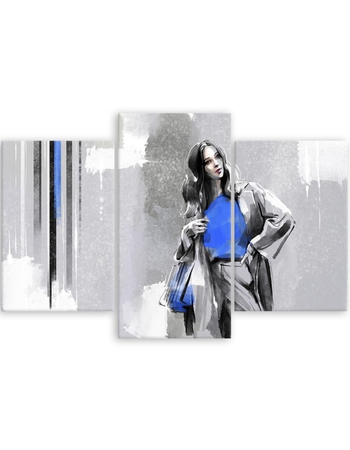 Canvas print for living room triptych - Woman in a coat | FEEBY