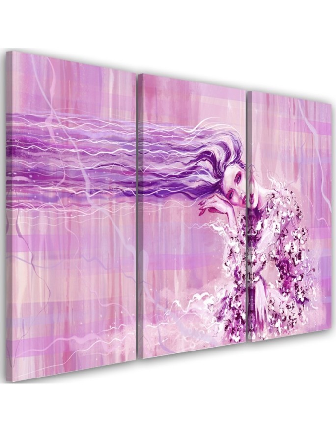 Canvas print for living room triptych - Woman with long hair | FEEBY