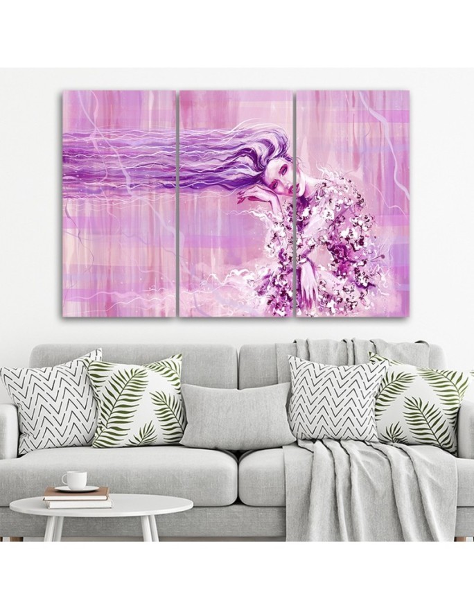 Canvas print for living room triptych - Woman with long hair | FEEBY