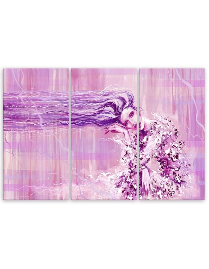 Canvas print for living room triptych - Woman with long hair | FEEBY