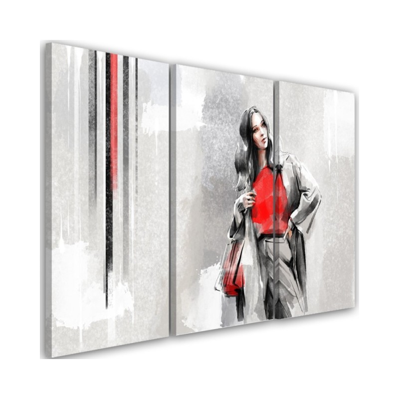 Triptych canvas painting - Woman in a coat | FEEBY