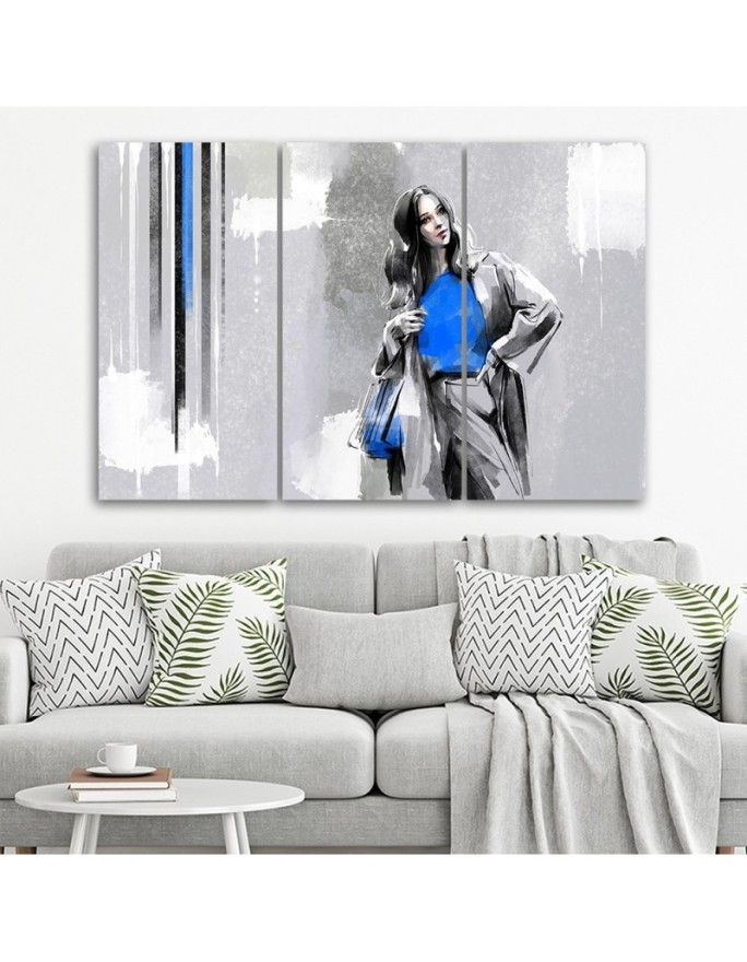 Triptych canvas painting - Woman in a coat | FEEBY