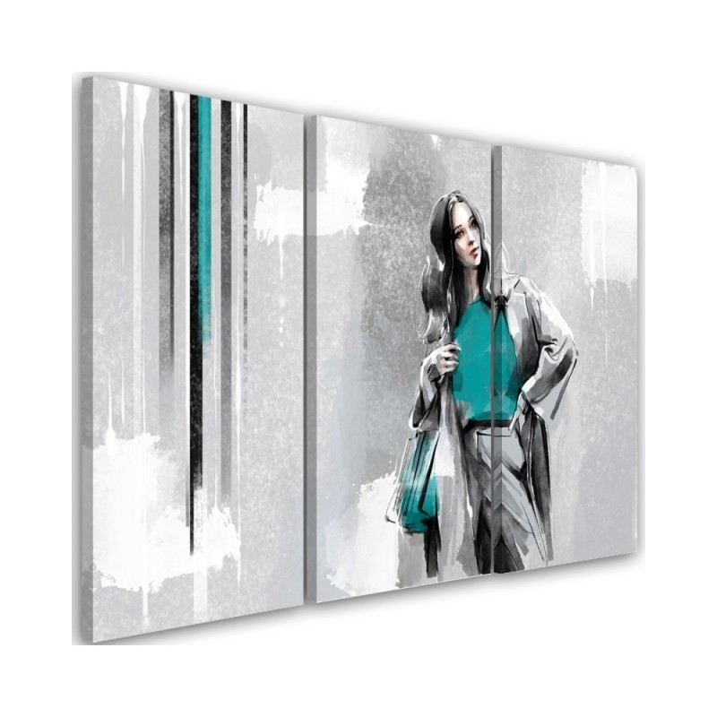 Triptych canvas painting - Woman in a coat | FEEBY