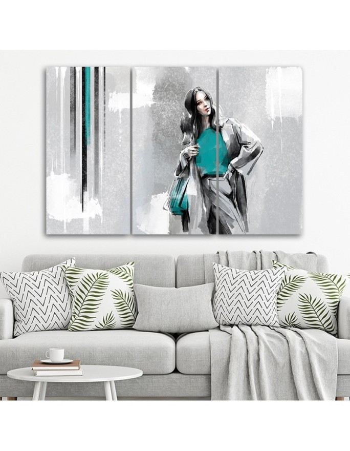 Triptych canvas painting - Woman in a coat | FEEBY