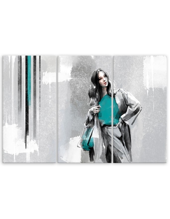 Triptych canvas painting - Woman in a coat | FEEBY