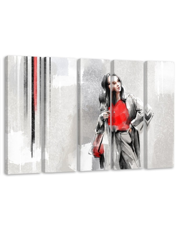 Modern five-panel Canvas painting - Woman in a coat | FEEBY