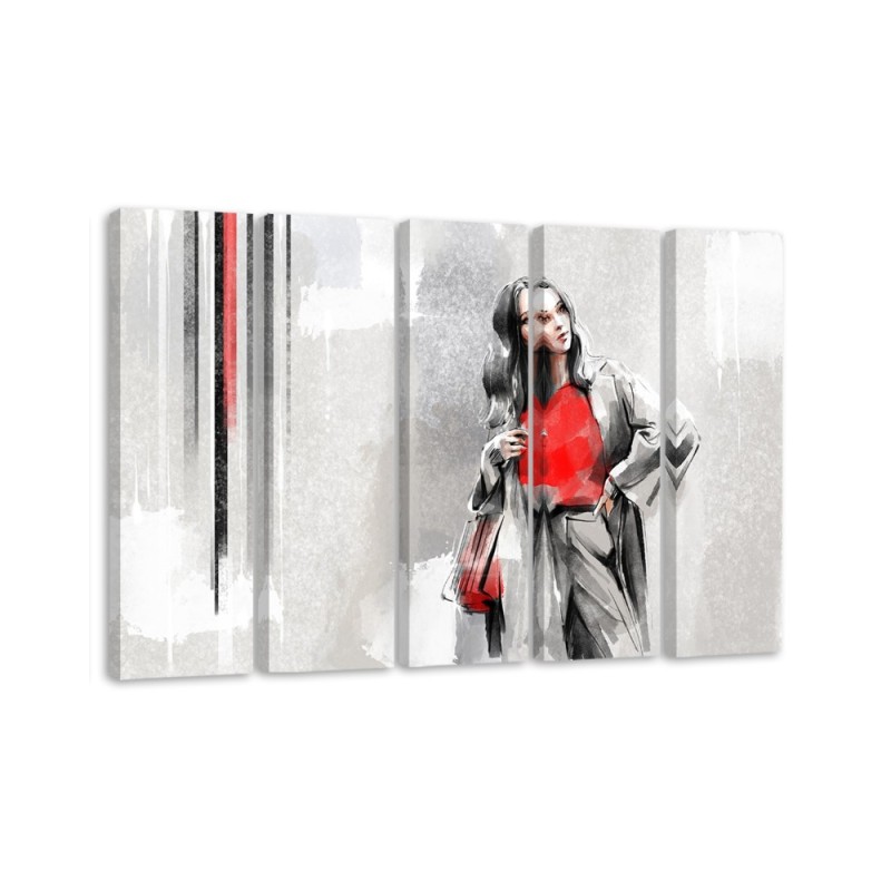 Modern five-panel Canvas painting - Woman in a coat | FEEBY