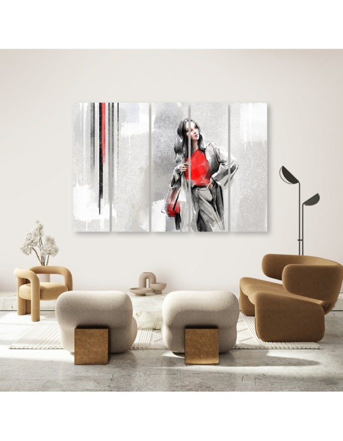 Modern five-panel Canvas painting - Woman in a coat | FEEBY