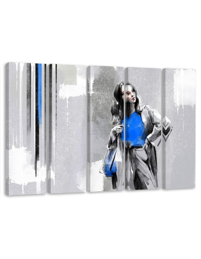 Modern five-panel painting - Woman in a coat | FEEBY