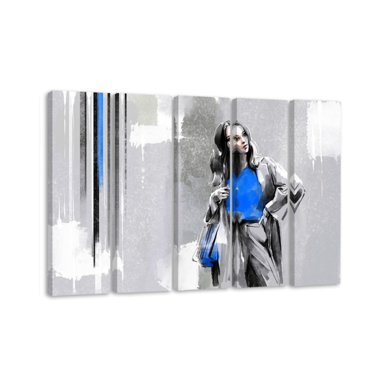 Modern five-panel painting - Woman in a coat | FEEBY