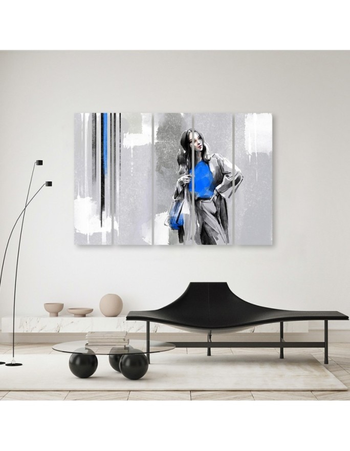 Modern five-panel painting - Woman in a coat | FEEBY