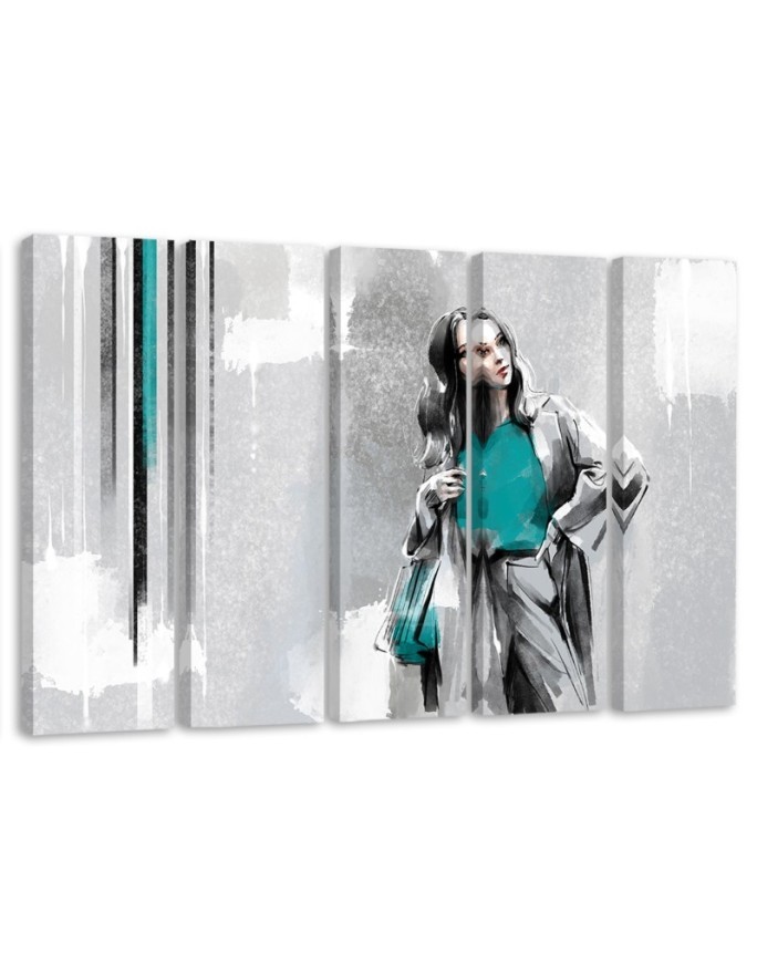 Modern five-piece painting - Woman in a coat | FEEBY