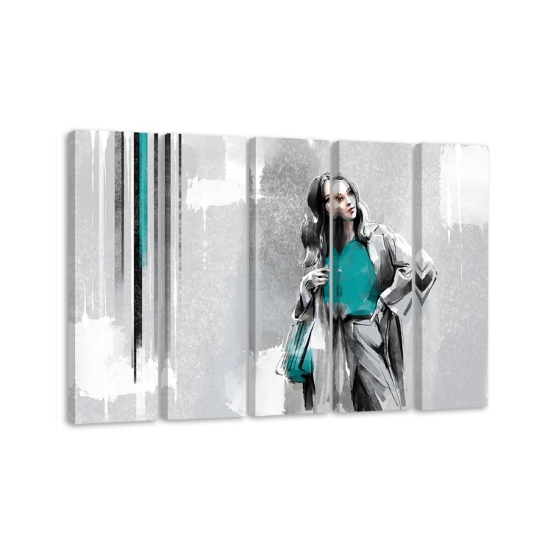 Modern five-piece painting - Woman in a coat | FEEBY