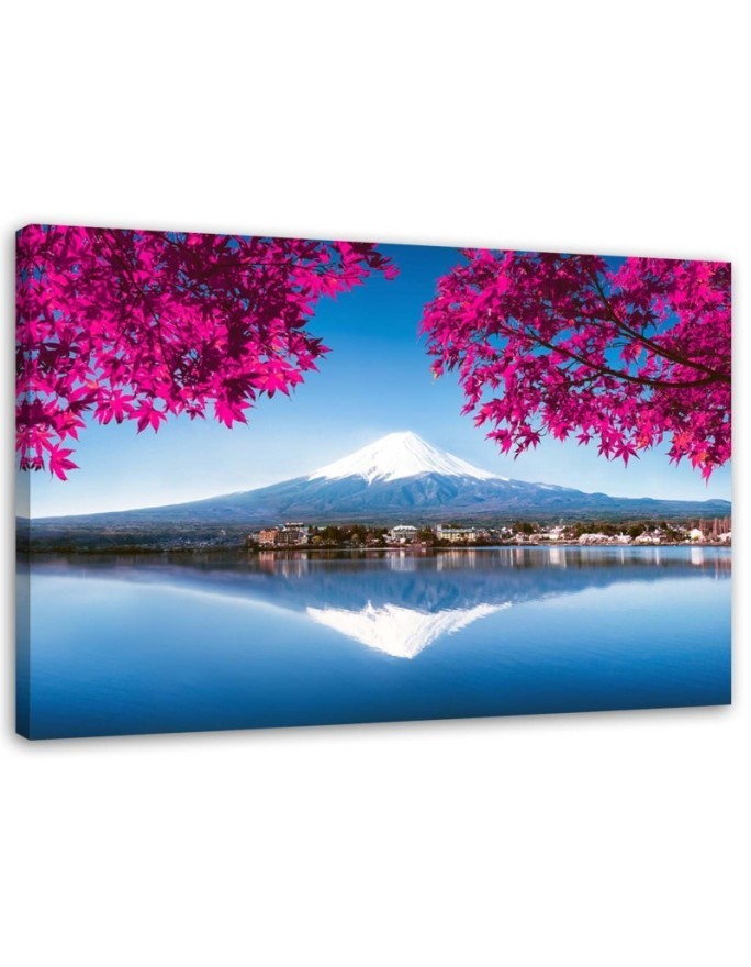 Stylish Canvas paintings for living room - Mount Fuji lake and pink leaves | FEEBY