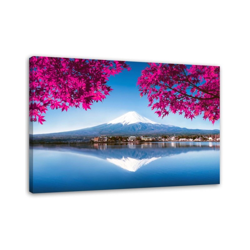 Stylish Canvas paintings for living room - Mount Fuji lake and pink leaves | FEEBY