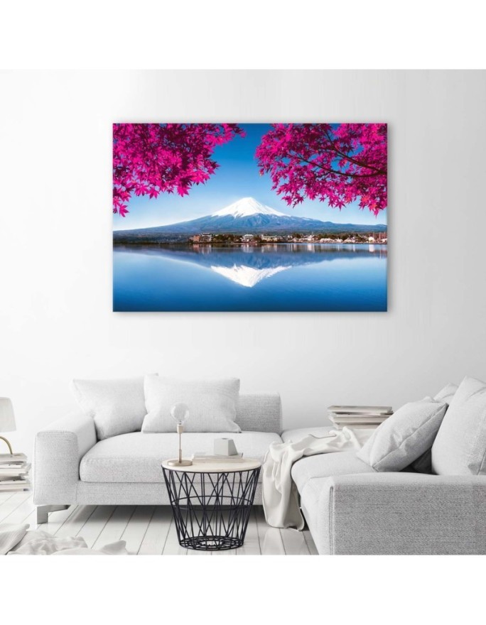 Stylish Canvas paintings for living room - Mount Fuji lake and pink leaves | FEEBY