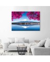 Stylish Canvas paintings for living room - Mount Fuji lake and pink leaves | FEEBY