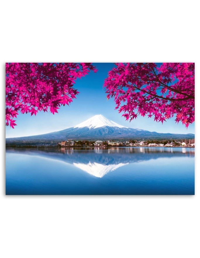 Stylish Canvas paintings for living room - Mount Fuji lake and pink leaves | FEEBY