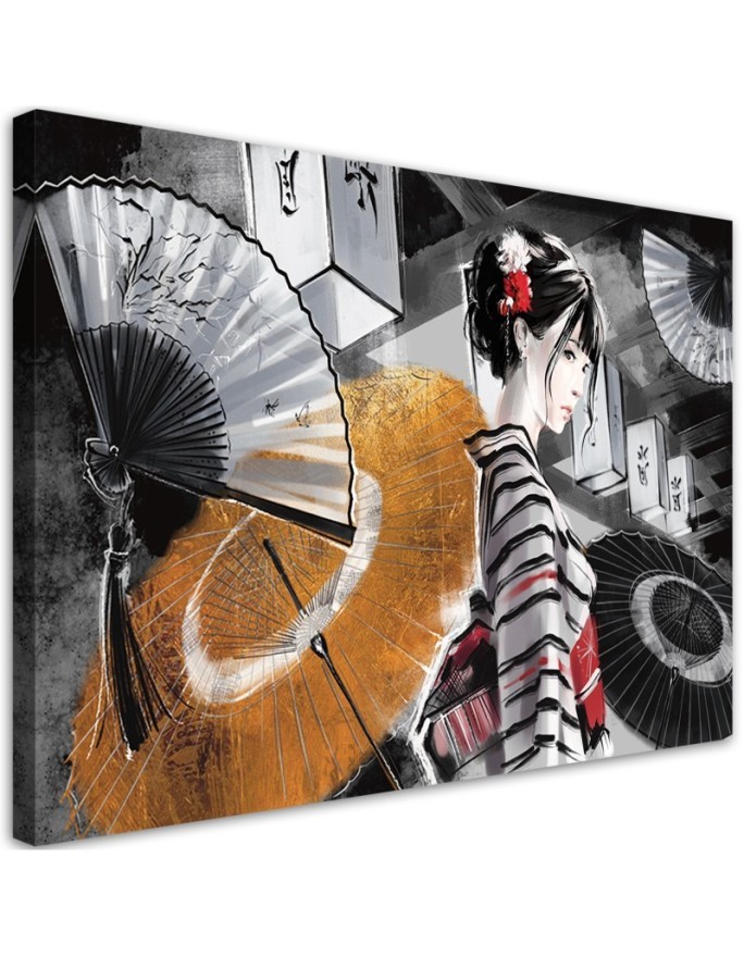 Stylish Canvas paintings for the home - Geisha with a fan | FEEBY