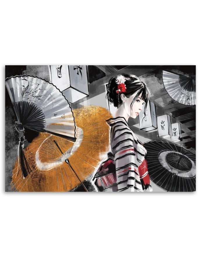Stylish Canvas paintings for the home - Geisha with a fan | FEEBY