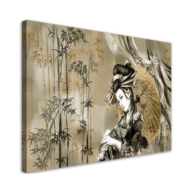 Canvas prints for modern bedroom - Geisha and bamboos | FEEBY